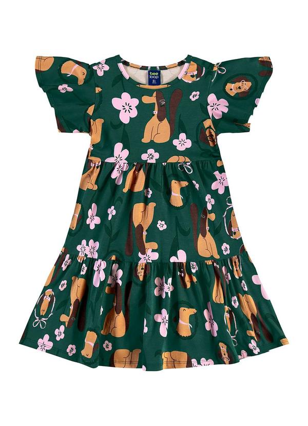 Vestido Flores & Focinhos Verde