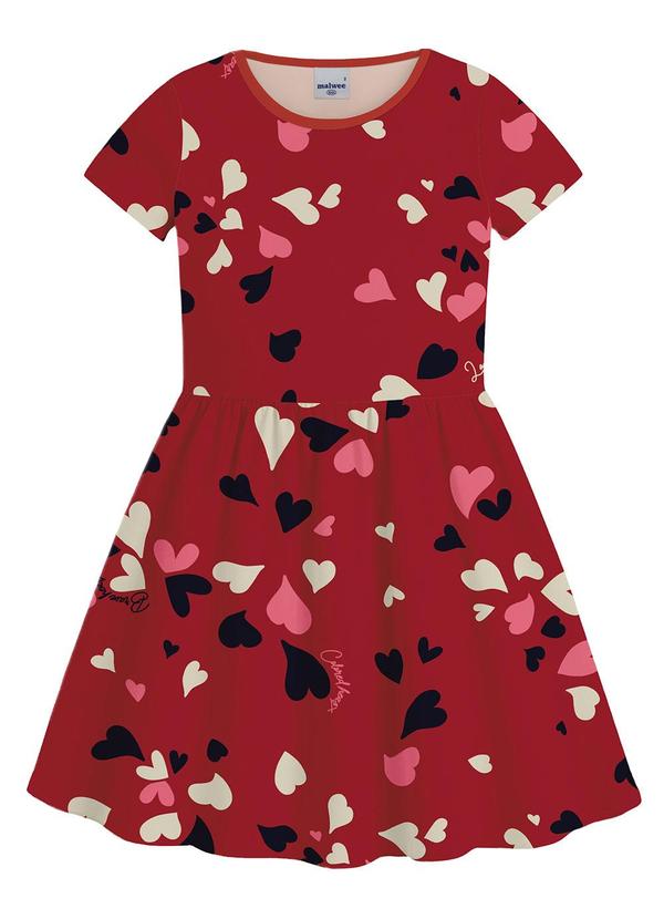 Vestido Godê Acinturado Corações Vermelho