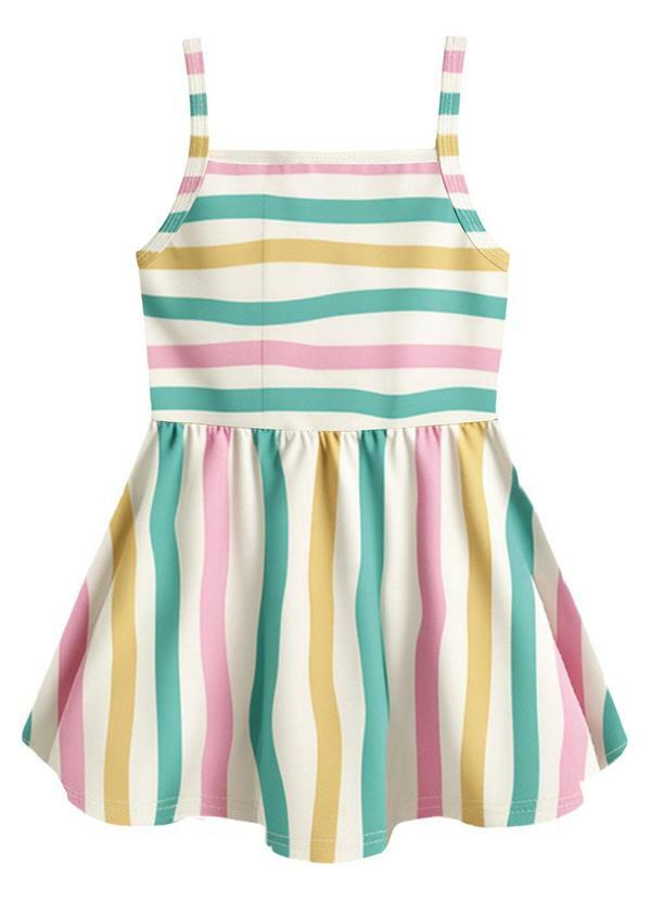 Vestido Godê Acinturado Listrado Bege