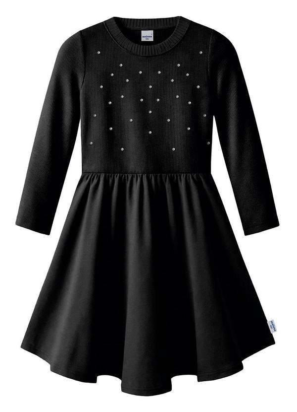 Vestido Godê Canelado com Aplique Preto