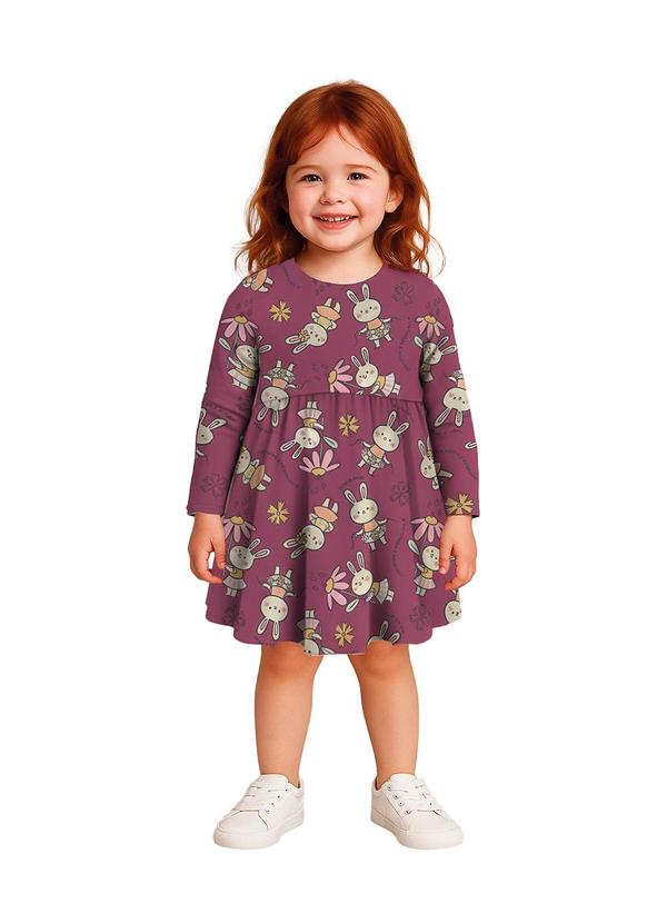 Vestido Godê Coelhinho em Cotton Malva