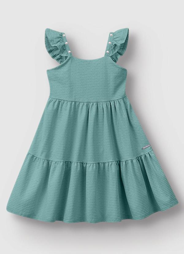 Vestido Godê com Pérolas Azul Turquesa