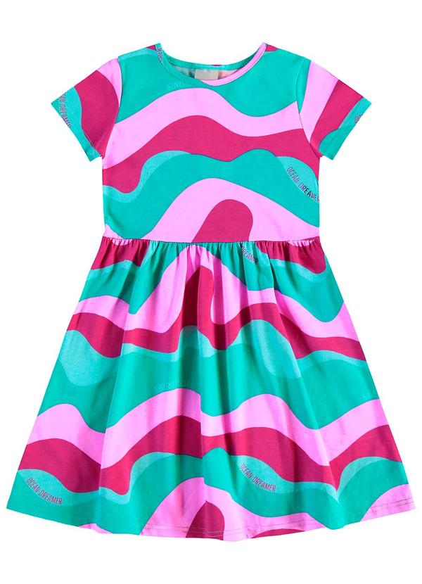 Vista 2 Vestido Godê Curto Ondas Azul Turquesa Malwee Kids Malwee Kids
