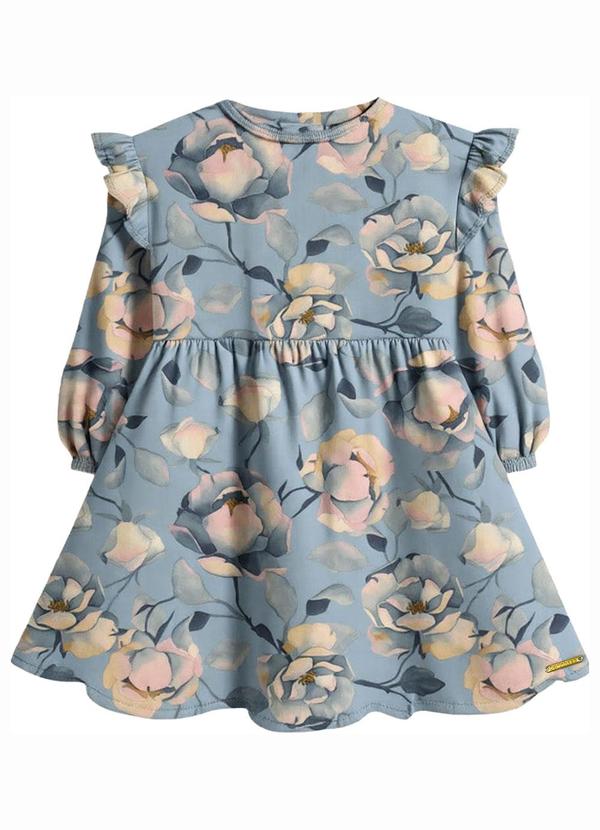 Vestido Godê Floral em Cotton Azul Pastel