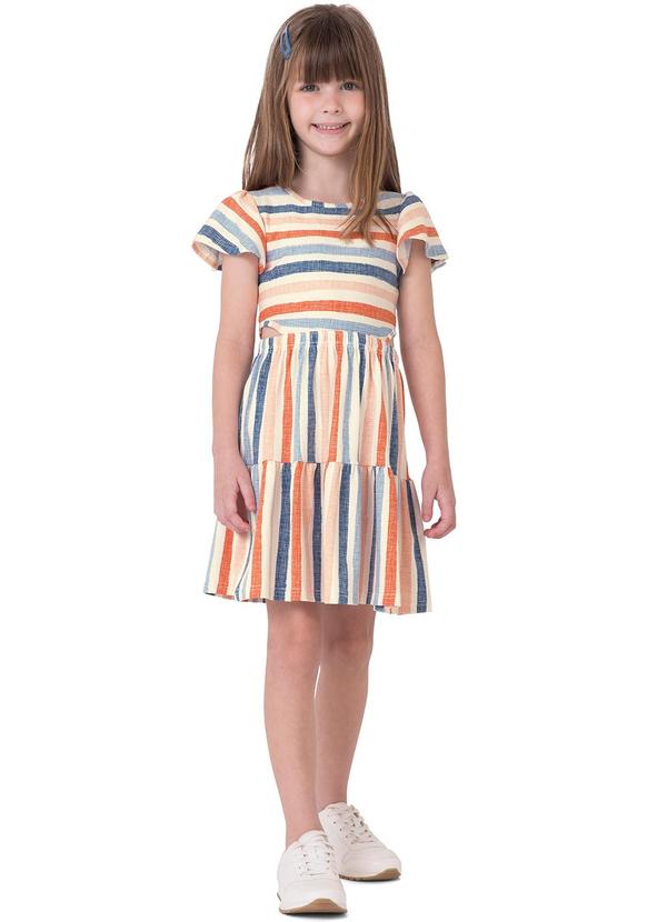 Vestido Godê Listrado em Cotton Laranja Claro