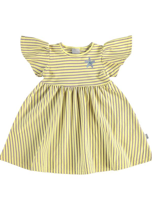 Vestido Godê Listrado Texturizado Amarelo