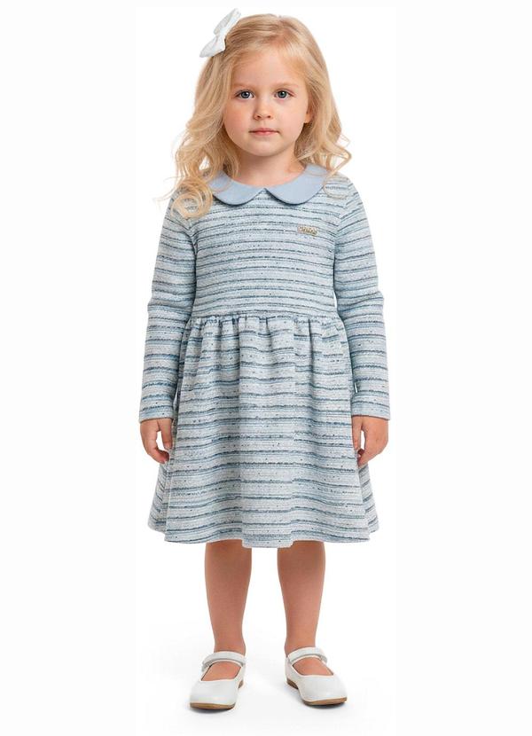 Vestido Godê Listras em Tweed Lurex Azul