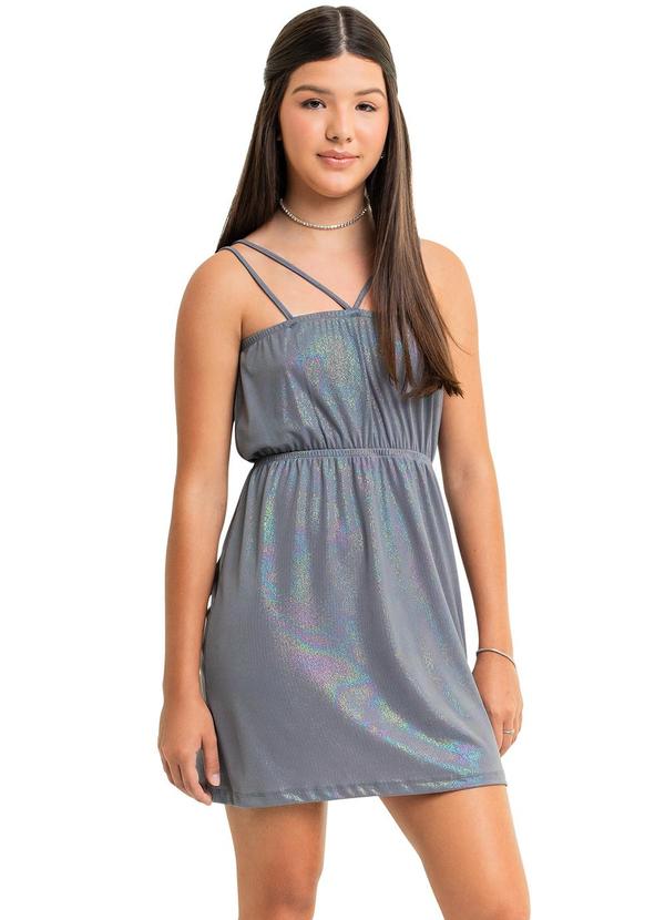 Vista 2 Vestido Holográfico Juvenil Cinza Gloss Gloss