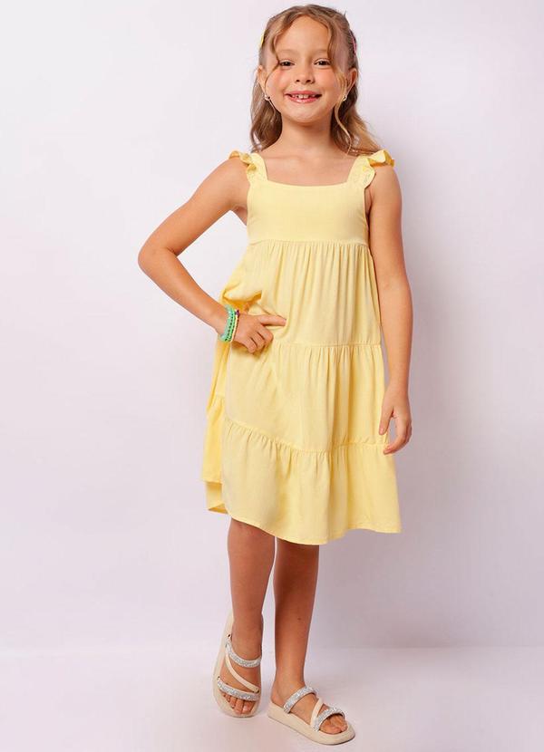 Vestido Infantil Alça Babado Três Marias Amarelo