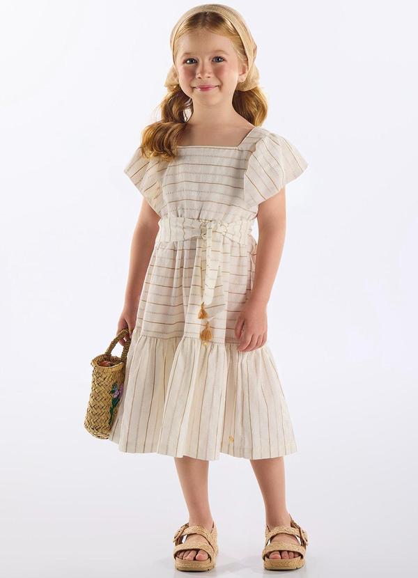 Vestido Infantil Algodão com Faixa Bege