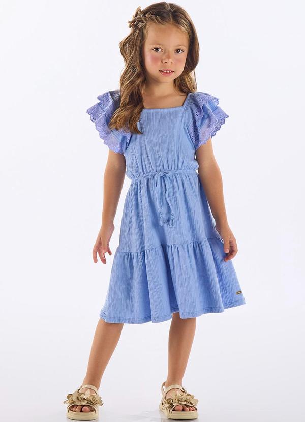 Vestido Infantil Algodão e Elastano Azul