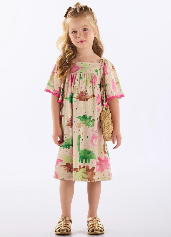 Vestido Infantil Algodão e Linho Bege