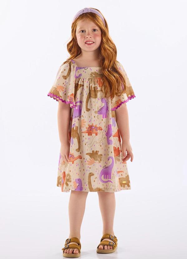 Vestido Infantil Algodão e Linho Bege