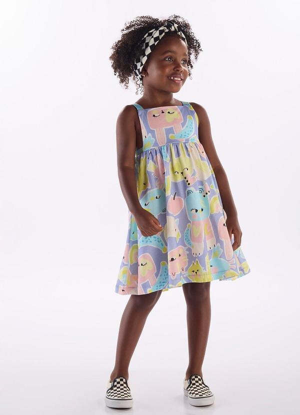 Vista 2 Vestido Infantil Algodão e Viscose Três e Já Azul Três e Já