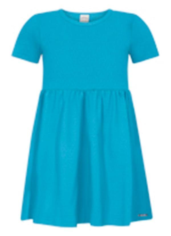 Vestido Infantil Básico de Mangas Curtas Azul