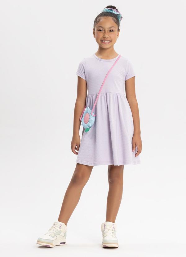 Vestido Infantil Básico de Mangas Curtas Lilás