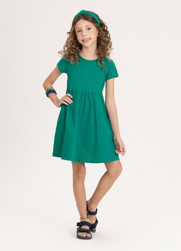 Vestido Infantil Básico de Mangas Curtas Verde