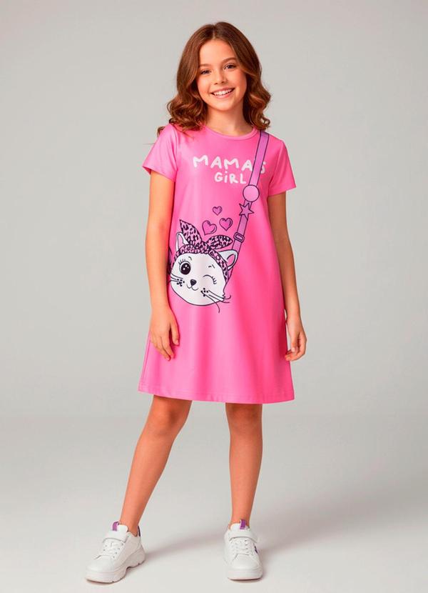 Vista 2 Vestido Infantil Bolsa Gato Rosa Laluna Laluna
