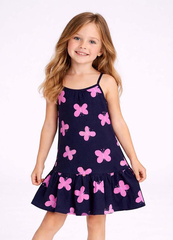 Vestido Infantil com Alças e Babado Azul