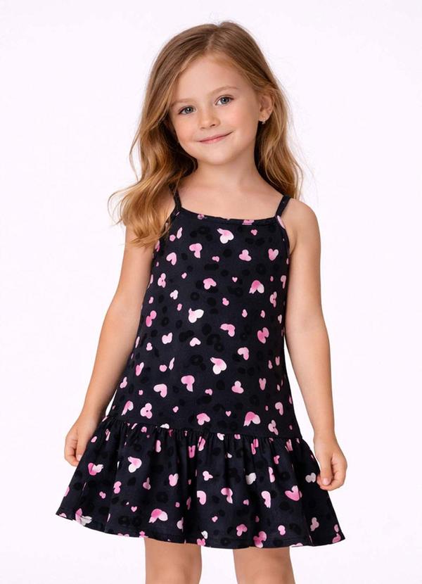 Vestido Infantil com Alças e Babado Preto