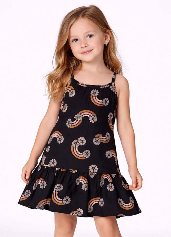 Vestido Infantil com Alças e Babado Preto