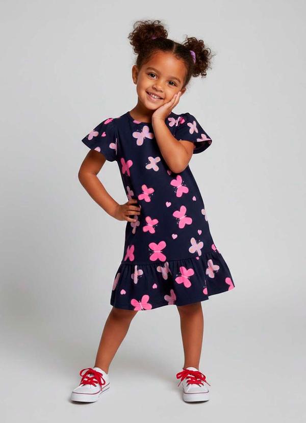 Vestido Infantil com Babado Franzido Azul
