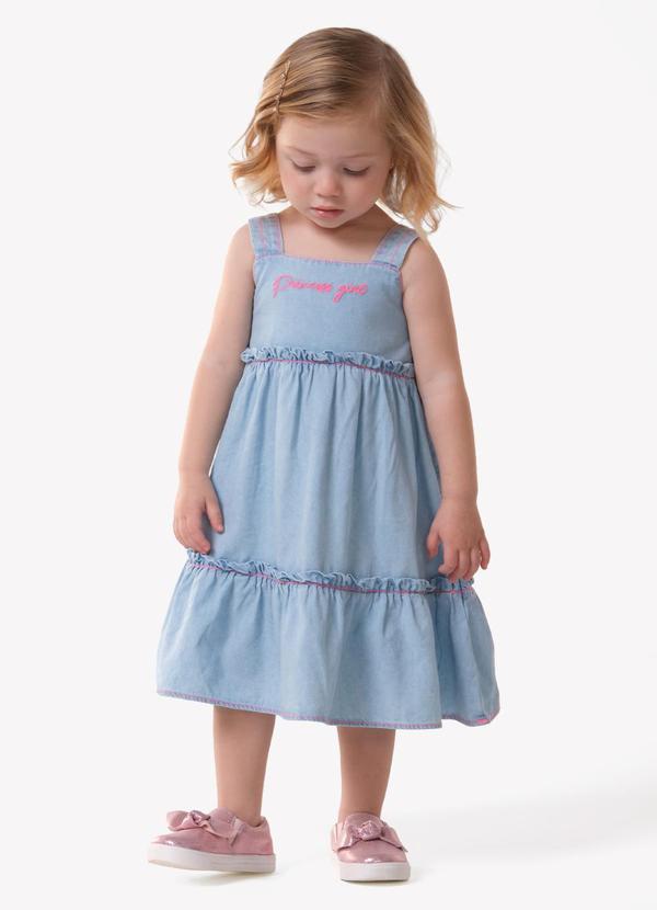 Vestido Infantil com Bordado Azul