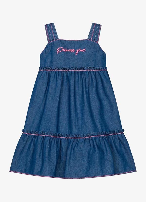 Vestido Infantil com Bordado Azul