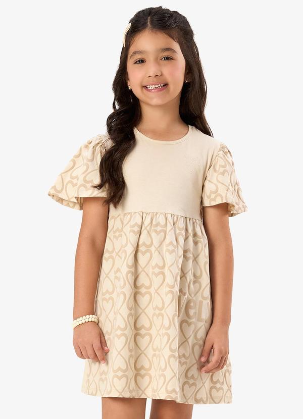 Vestido Infantil com Estampa Bege