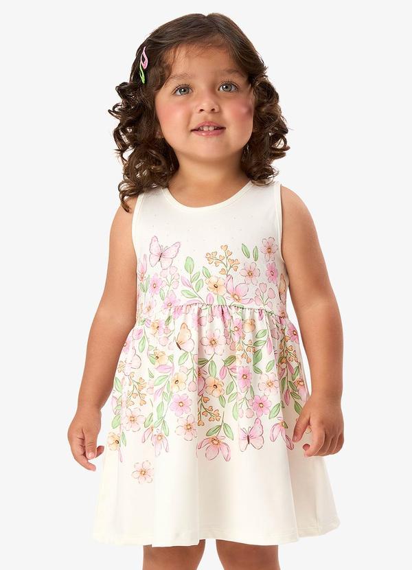 Vestido Infantil com Estampa Floral Bege