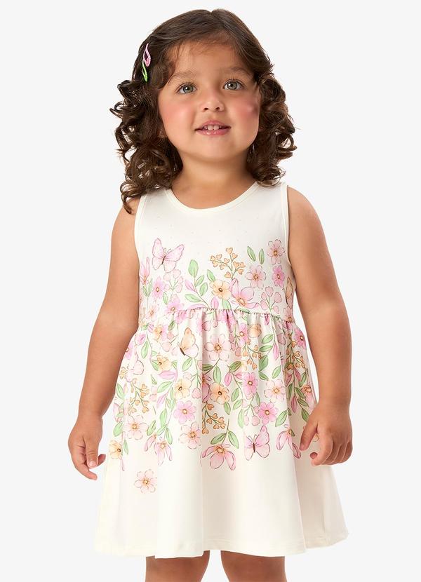 Vestido Infantil com Estampa Floral Bege