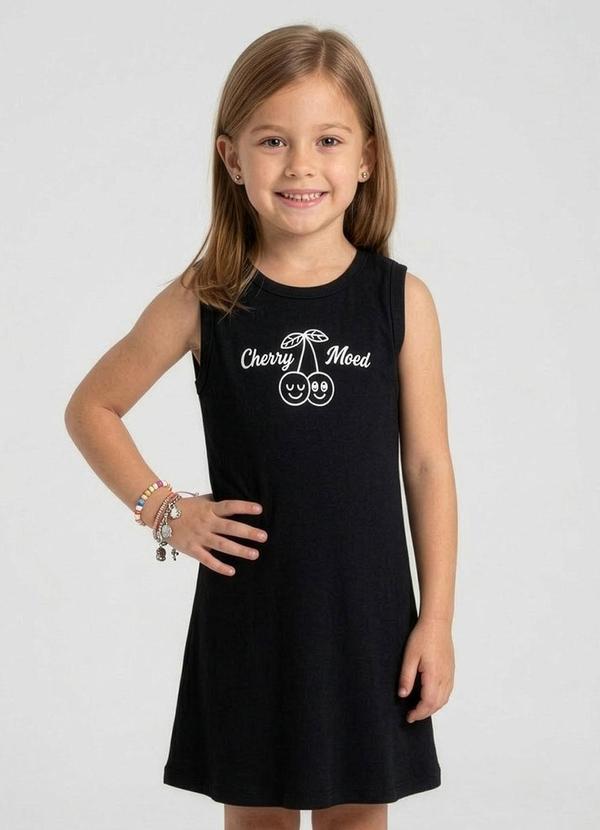 Vestido Infantil com Estampa Localizada Preto