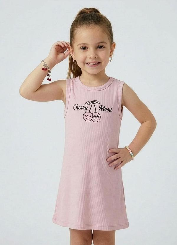 Vestido Infantil com Estampa Localizada Rosa