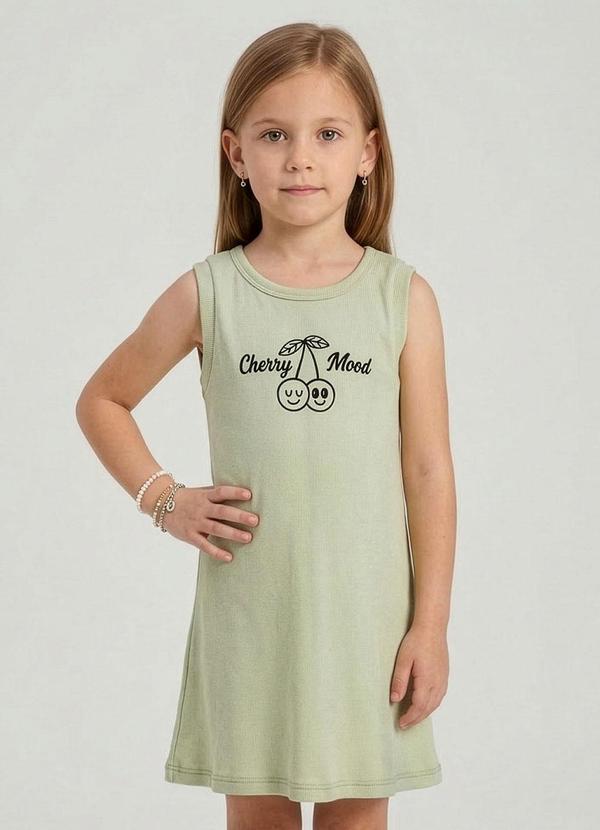 Vestido Infantil com Estampa Localizada Verde