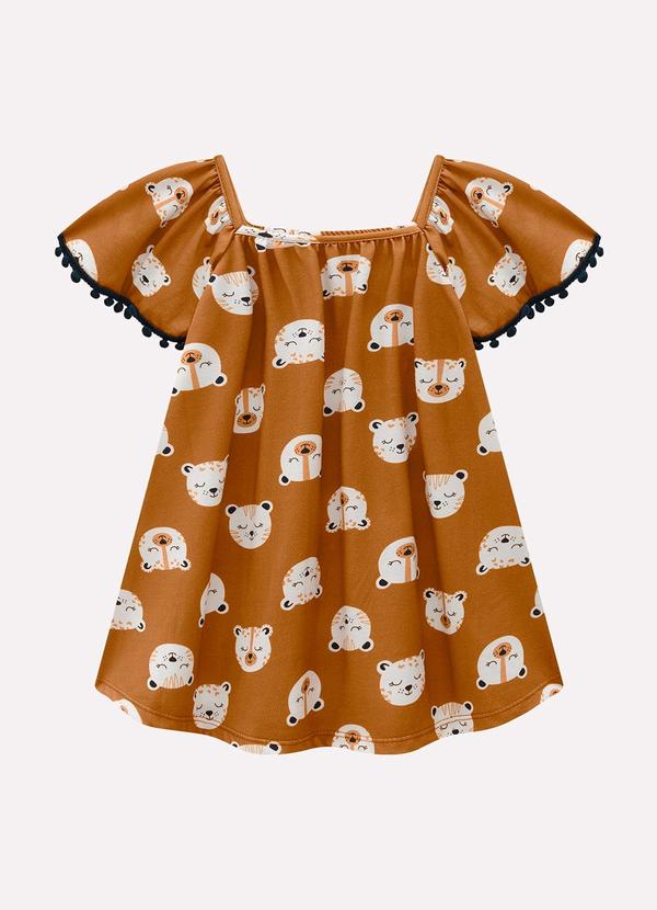 Vestido Infantil com Fita de Pompom Amarelo