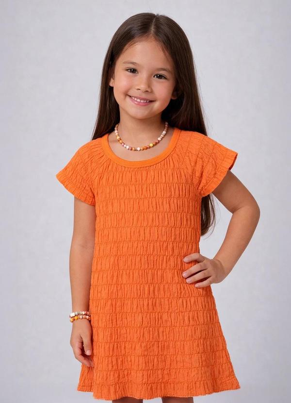 Vestido Infantil com Franzido na Manga Laranja