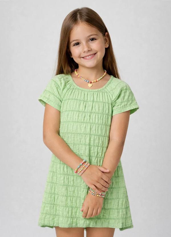Vestido Infantil com Franzido na Manga Verde