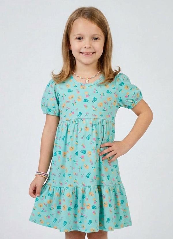 Vestido Infantil com Franzido na Saia Azul
