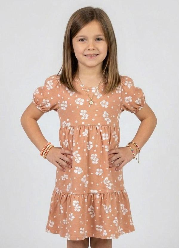 Vestido Infantil com Franzido na Saia Marrom