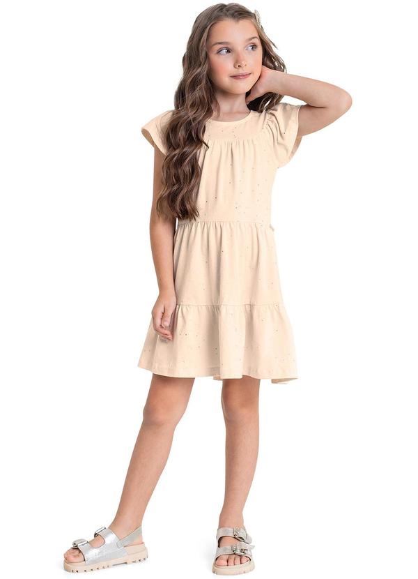 Vista 2 Vestido Infantil com Glitter Bege Quimby Quimby