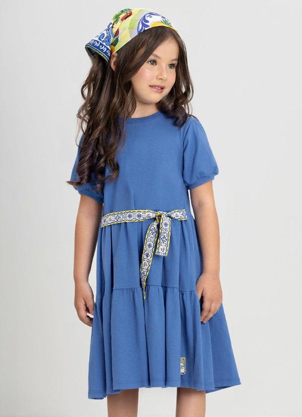 Vestido Infantil com Manga Bufante Azul