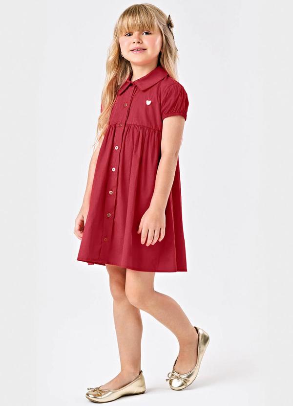 Vestido Infantil com Manga Franzida Vermelho