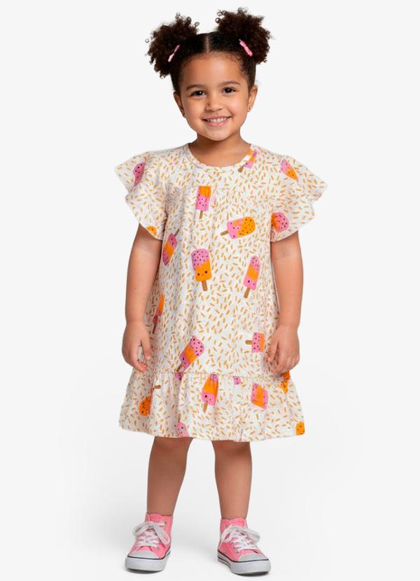Vista 2 Vestido Infantil com Manga Godê Laranja Select Select