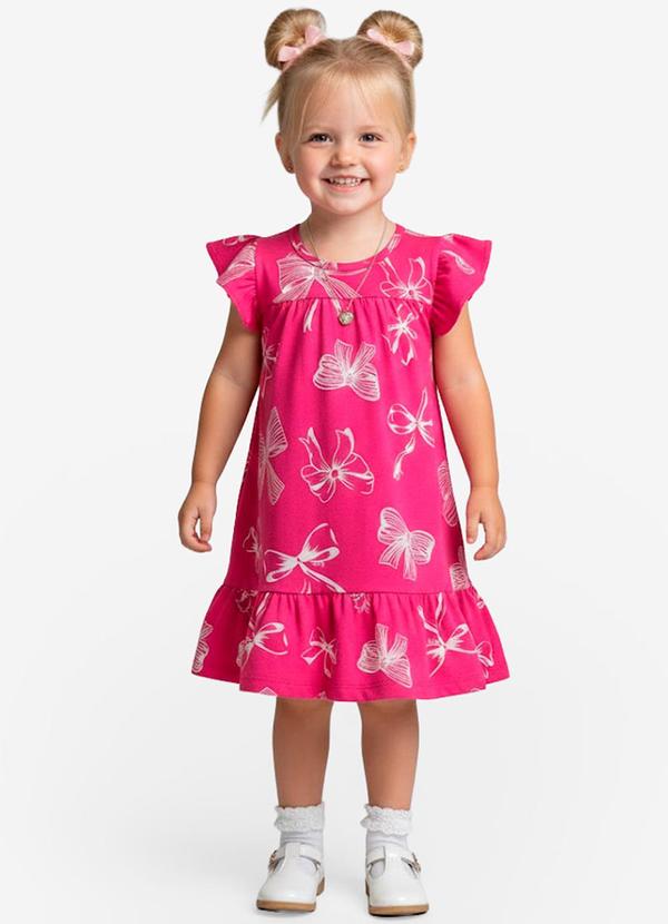 Vestido Infantil com Manga Godê Rosa