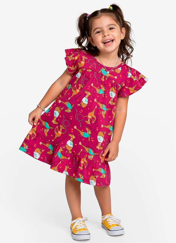 Vista 2 Vestido Infantil com Manga Godê Rosa Select Select