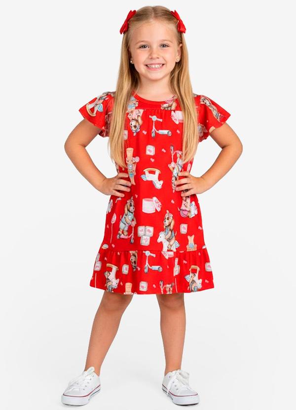 Vestido Infantil com Manga Godê Vermelho