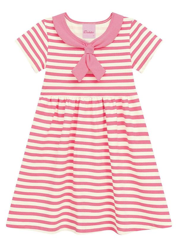 Vestido Infantil com Pala Estampa Listras Rosa