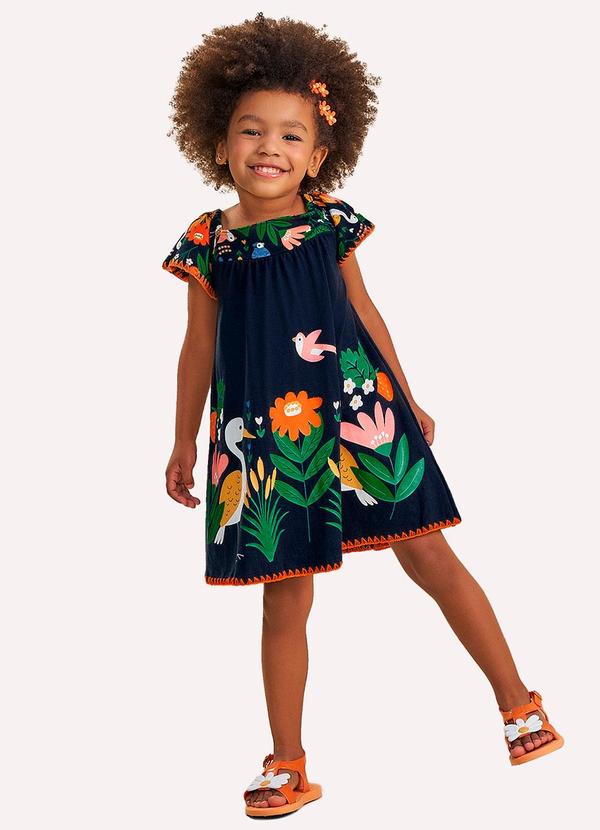 Vestido Infantil com Ponto Concha Azul Marinho