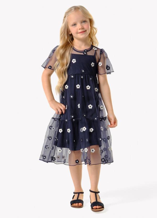 Vestido Infantil com Sobreposição Azul