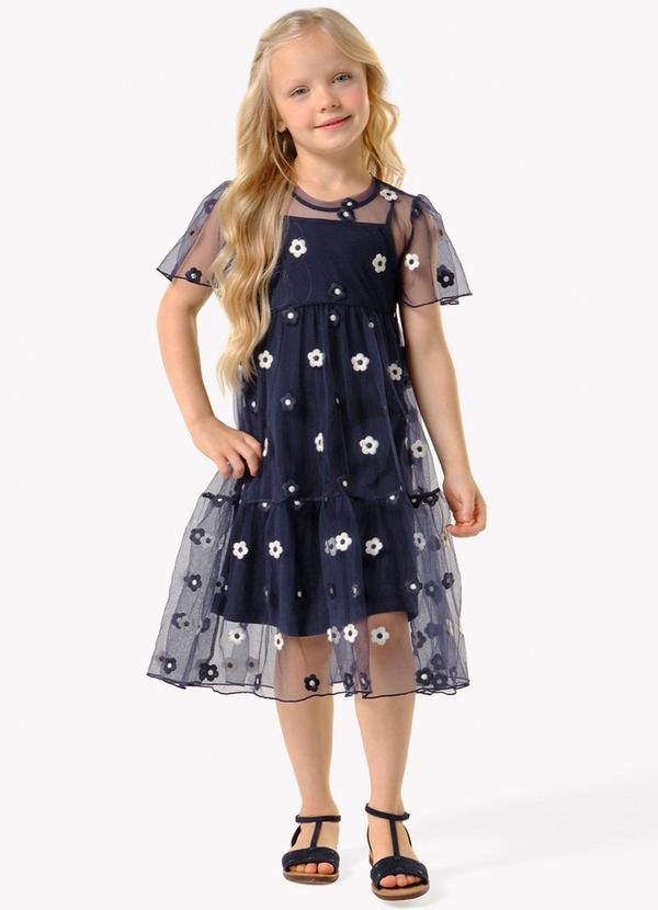 Vestido Infantil com Sobreposição Azul